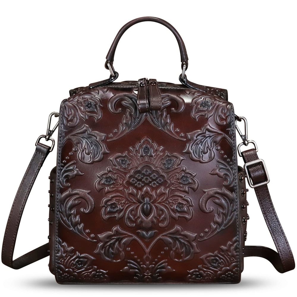 Genuine Leather Satchel Purse Convertible Backpack Embossed XD
